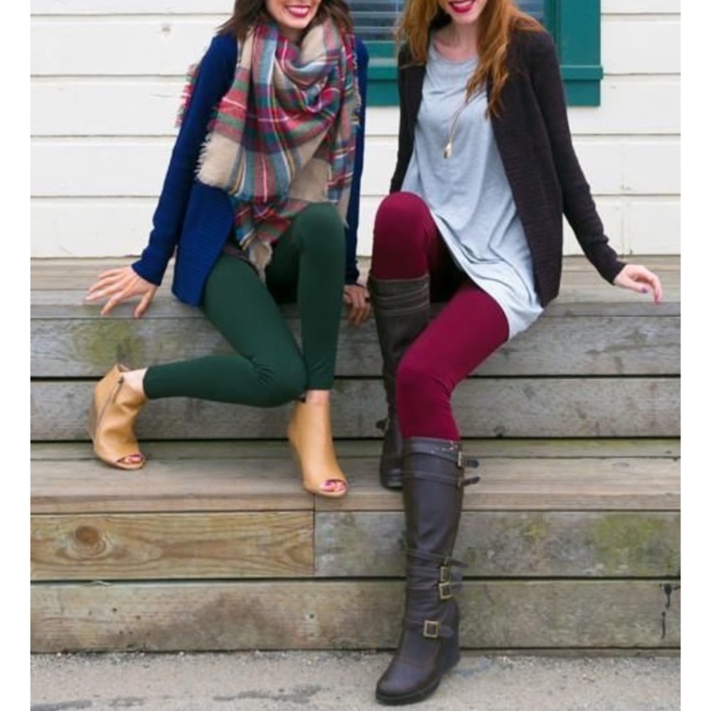 New Slimming High Waist Fleece Leggings in Burgundy
